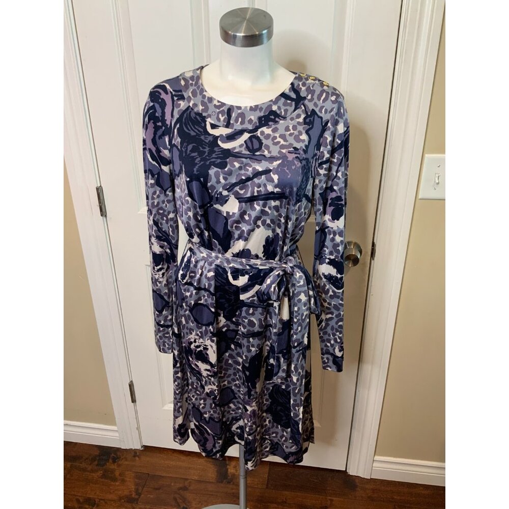 Tory Burch Blue White Floral Shoulder Button Dress, Size XL